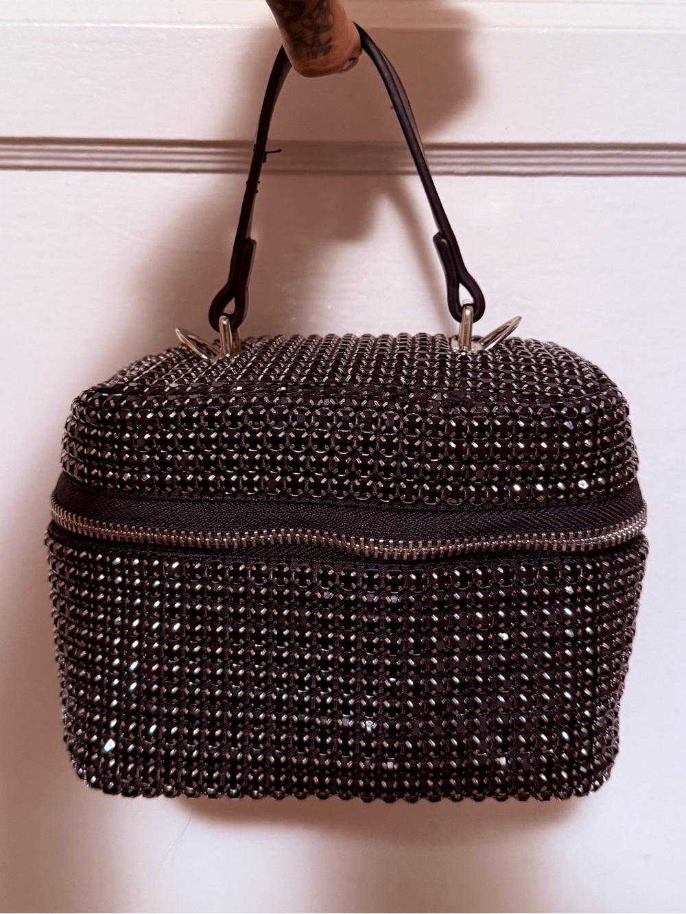 Women's Embellished Rhinestone Top-Handle Bag in Black